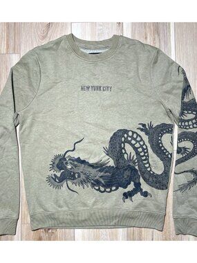 Blind Rooster Dragon Green Crewneck Sweatshirt Pullover - Men Size Small